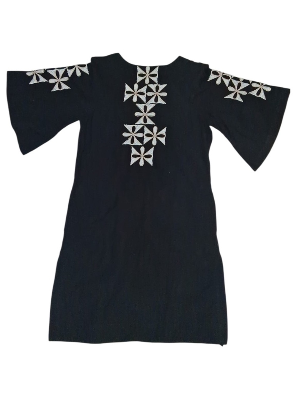 FRANCES VALENTINE Black Tunic Dress with White Geometric Embroidery - Picture 3 of 8